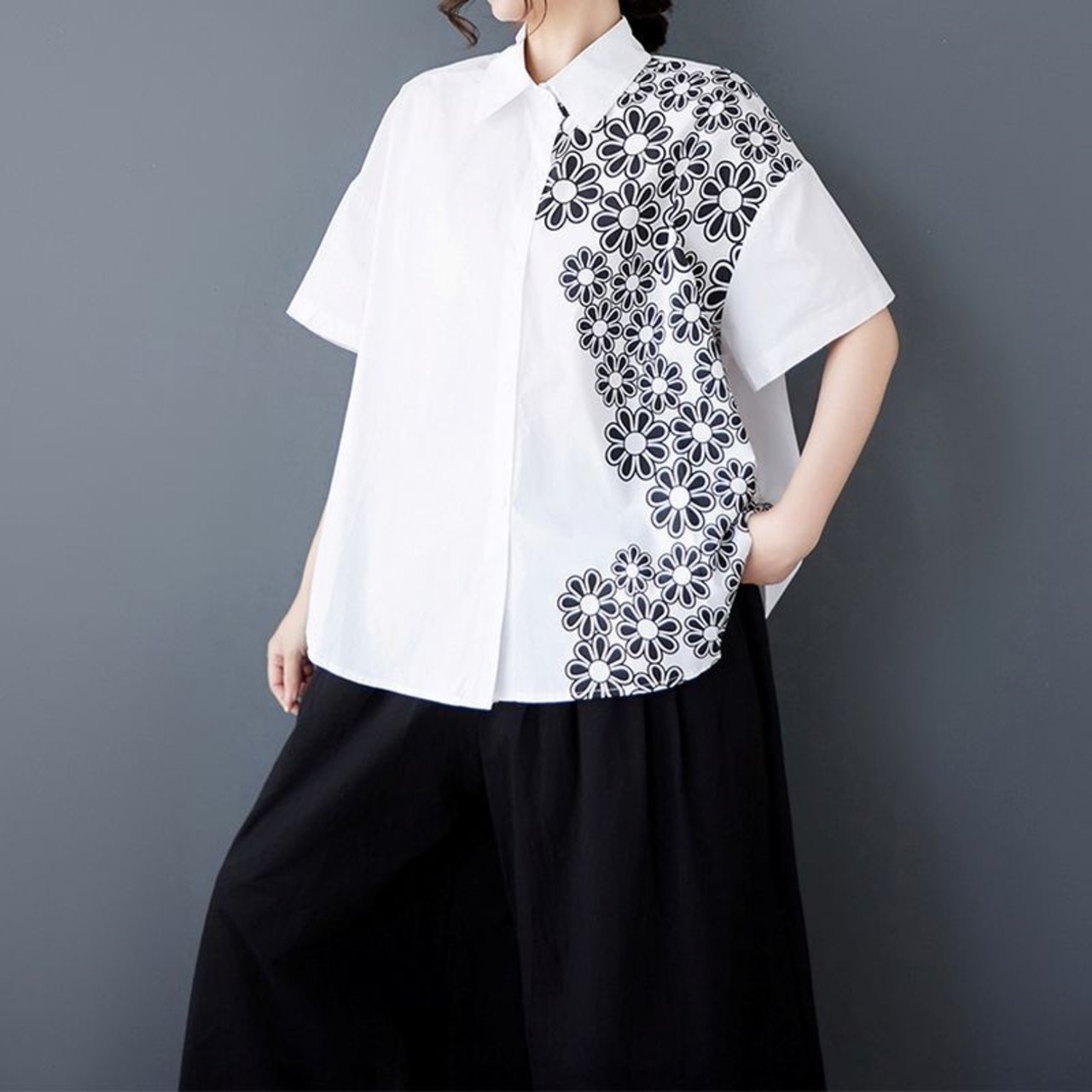 ビッグシルエット フラワー柄 プリントシャツ  30017