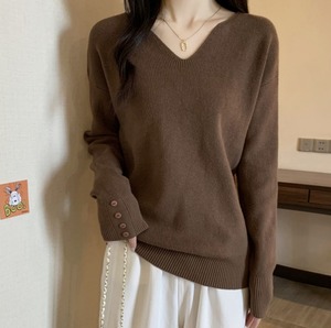 トップス デート カットソー ニットソー セーター 袖あり 長袖 Vネック かわいい 大人可愛い きれいめ シンプル カジュアル 大人 上品 おしゃれ お洒落 主役級 存在感 春 秋 冬 10代 20代 30代 レディース 女性用 OL 学生 デート お出かけ 公園デビュー 女子会 休日 イベント 旅行 着回し 普段使い ファッション コーデ 楽ちん モテ トレンド 流行 インスタ映え L XL 2XL 3XL 4XL 黒 ブラック 茶色 ブラウン