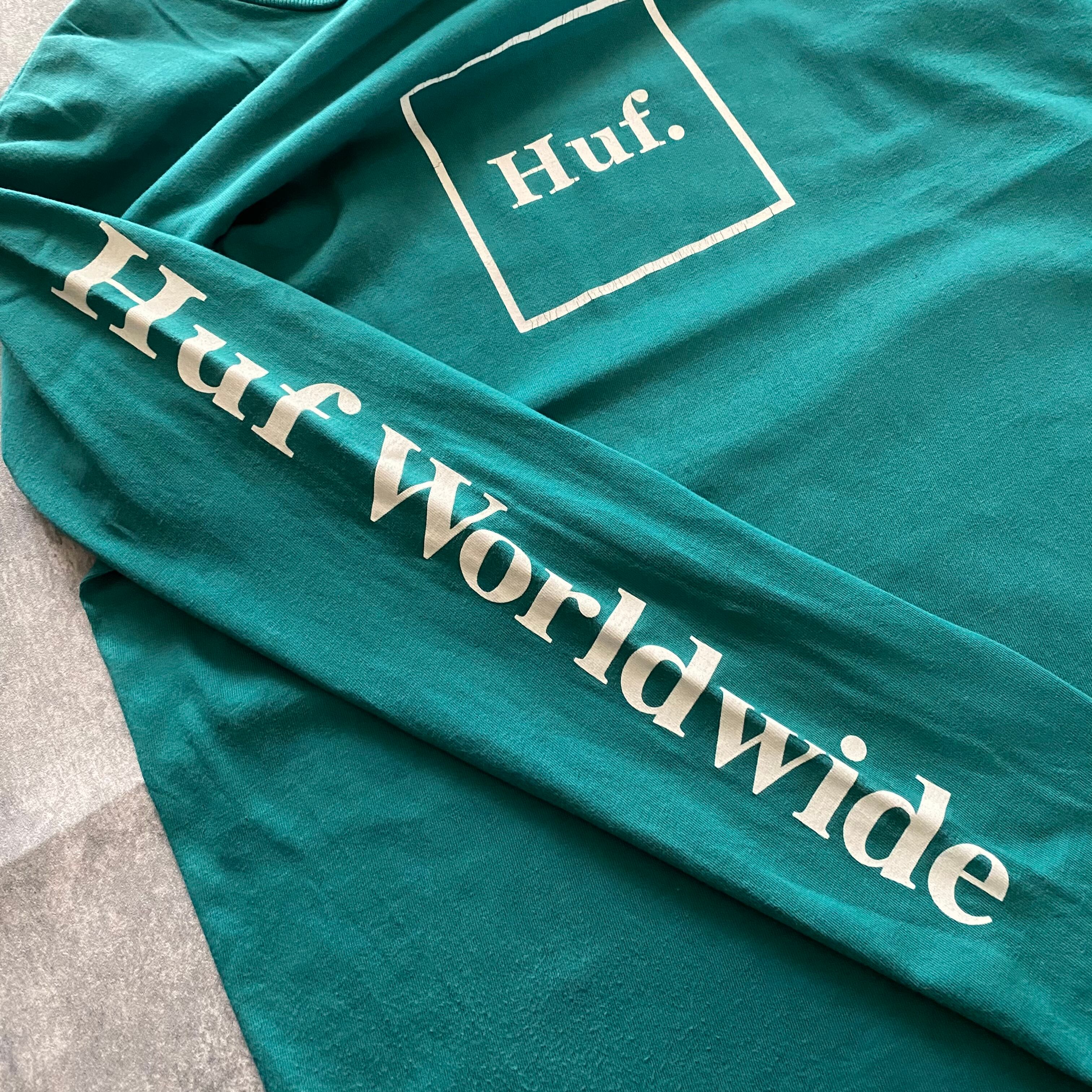 HUF ハフ プリント ボックスロゴ スリーブロゴ グリーン Tシャツ ロンT ...