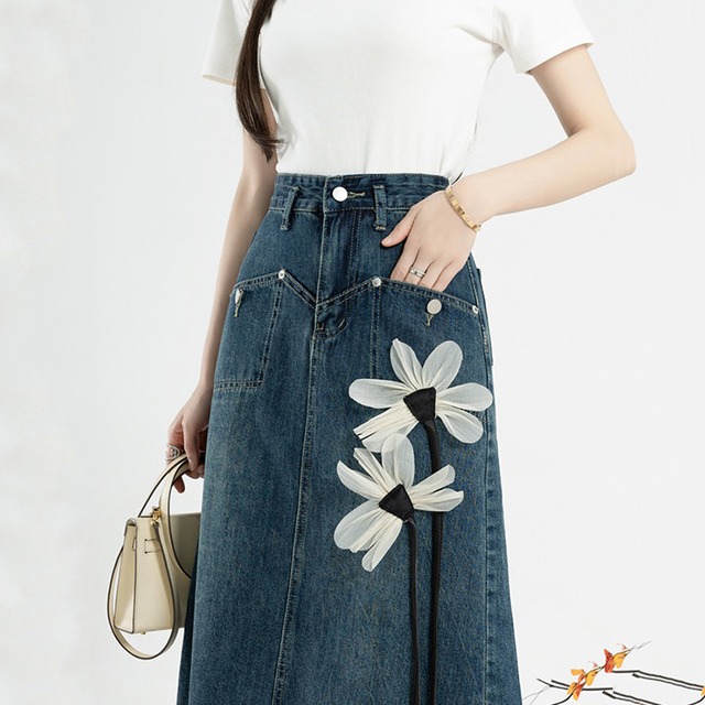 油絵絵画の薔薇模様レトロスカート