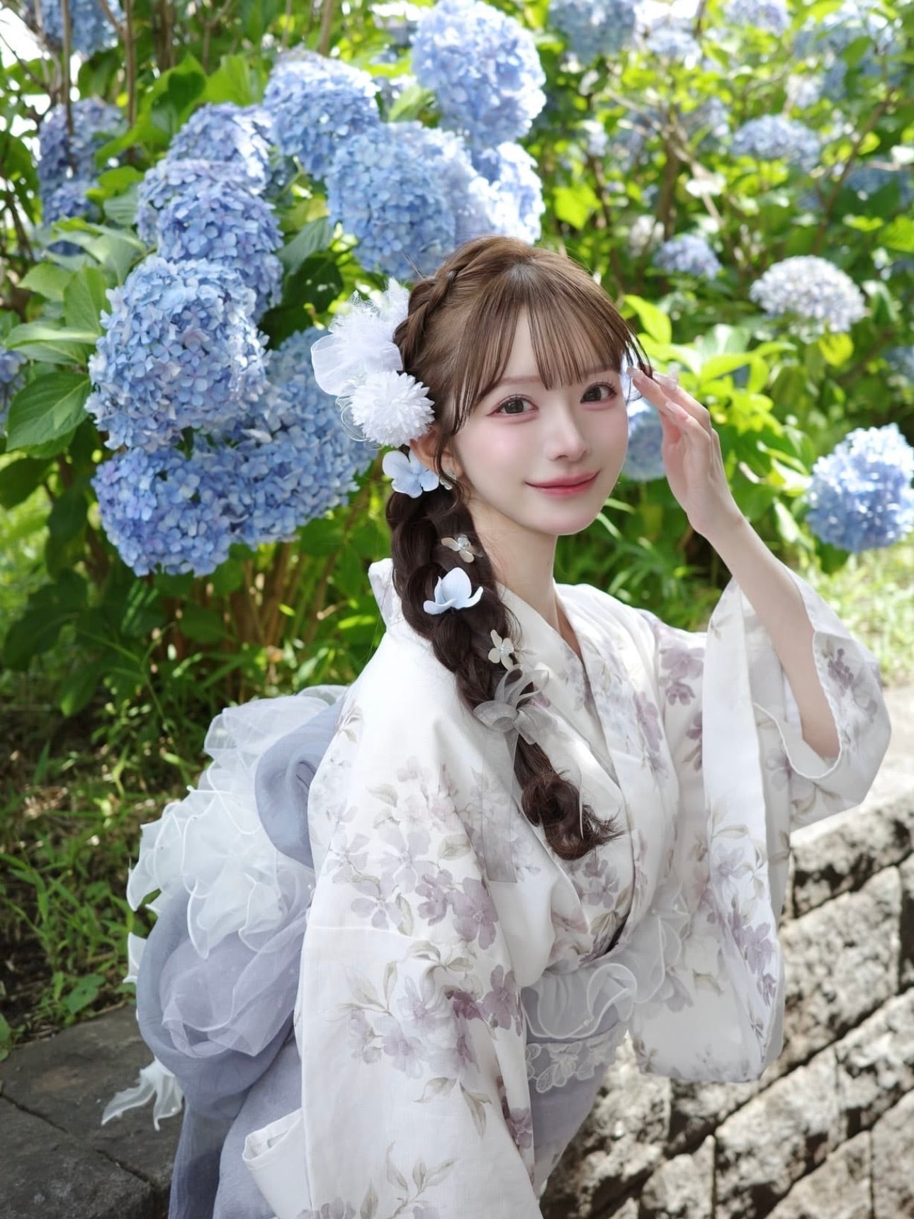 12 Yukata collection ice blue flower & tulle | Hanakanzashi