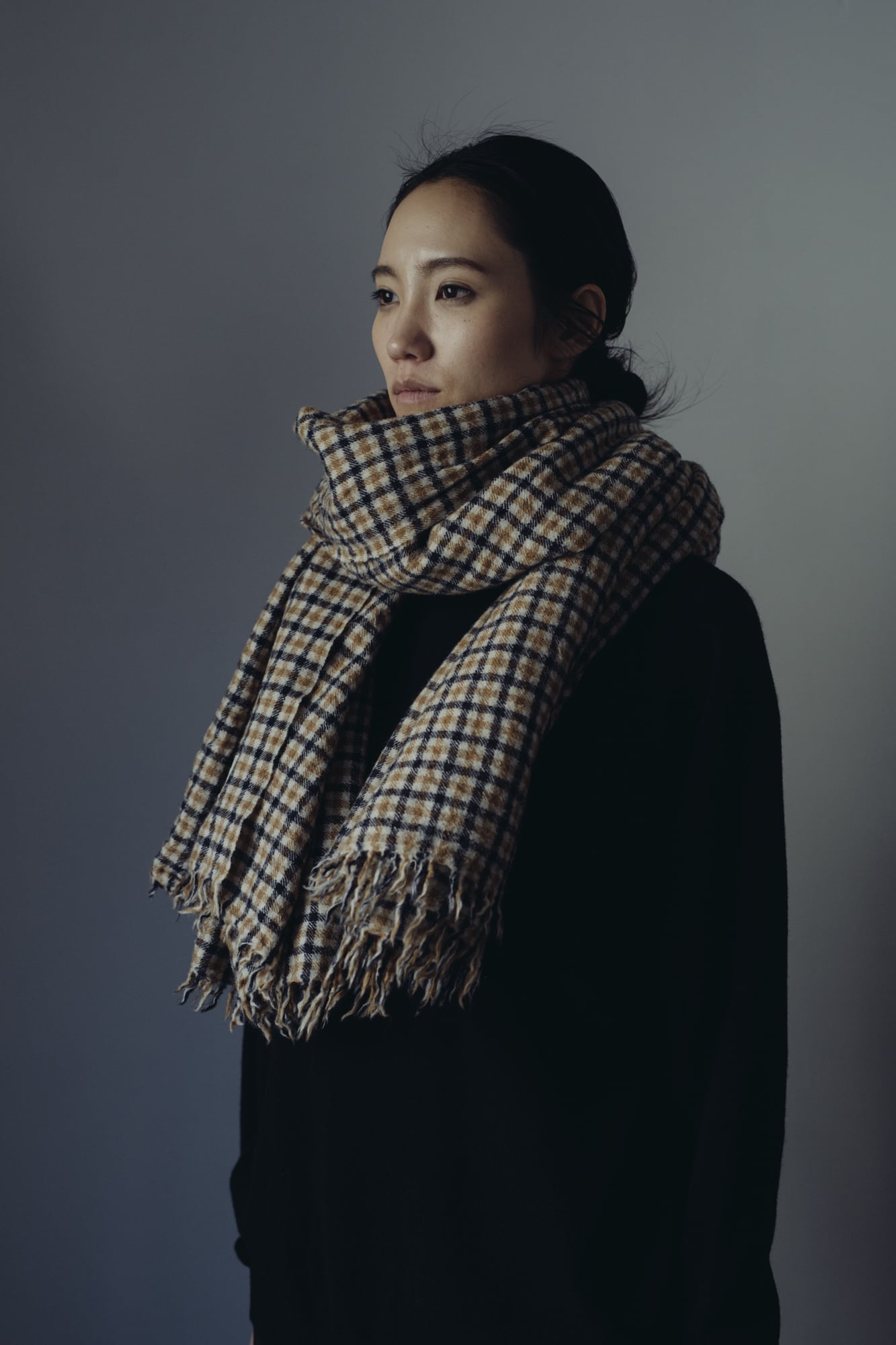 02291-1 check stole / navy,camel,beige