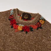 Karl Helmut カールヘルム 花柄刺繍 アルパカ混 ネップ ウールニット セーター サイズ M /ブラウン/メンズ/ピンクハウス