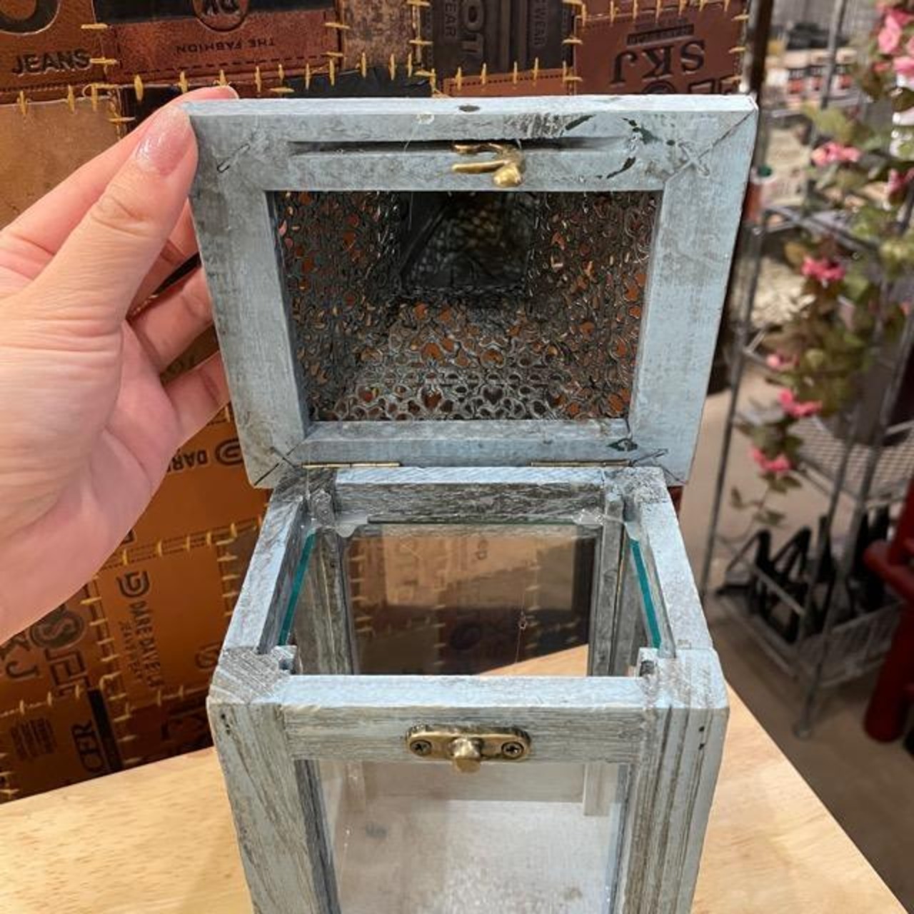 Small lantern Blue / スモールランタン ブルー インテリア 置物 オブジェ 小物収納 雑貨 ナチュラル 開閉式 蓋付き ギフト プレゼント