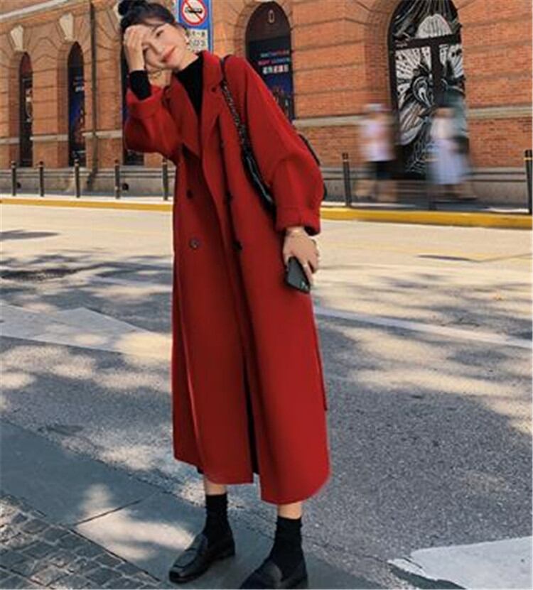 中・長セクション ラペル ゆったりする カジュアル 気質 スリム 長袖 暖かい ウィンター ベルト付き 大人気