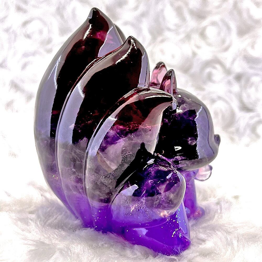 九尾アメジスト置物 約10cm