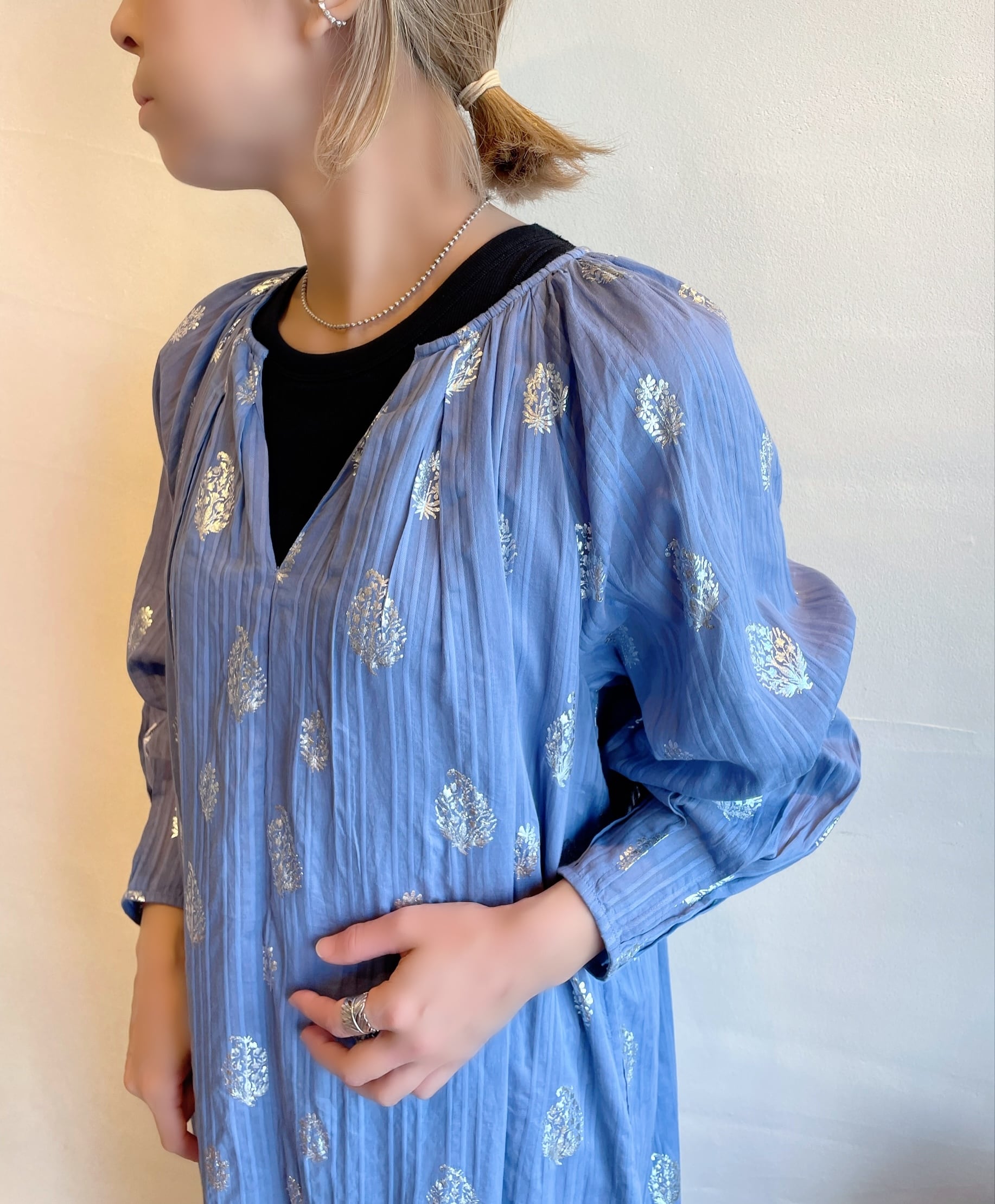 ne Quittez pas /コットンドビーストライプフォイルプリントネック  