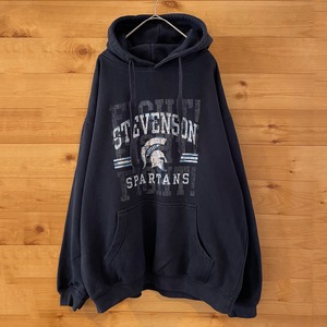 【OURAY SPORTWEAR】高校 Stevenson Spartans フットボール プリント アーチロゴ ヒビ割れ加工 ヴィンテージ 加工 パーカー スウェット プルオーバー フーディー L相当 US古着