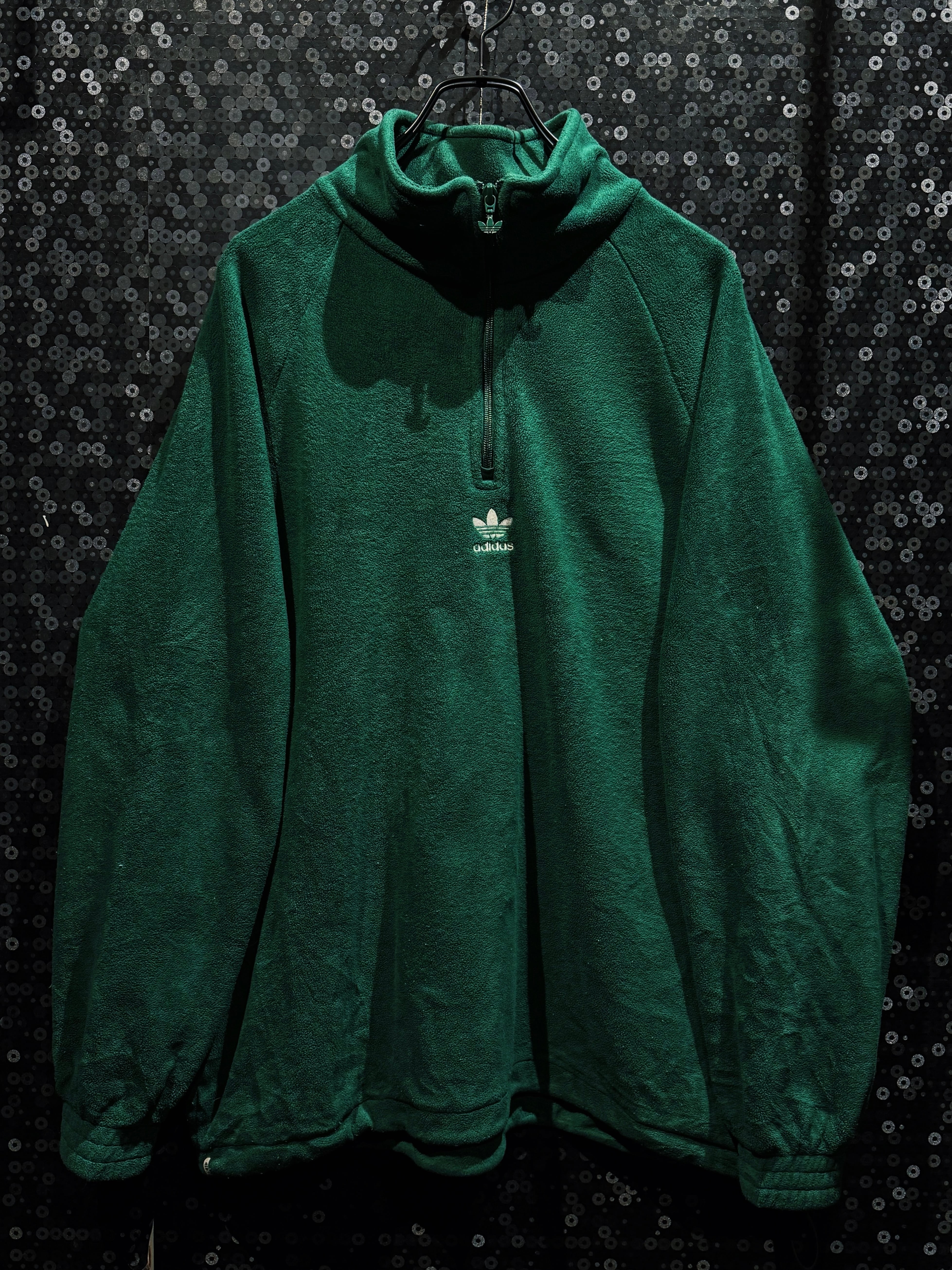 【ÆIEM】“adidas originals” vintage trefoil logo forest green fleece half zip pullover