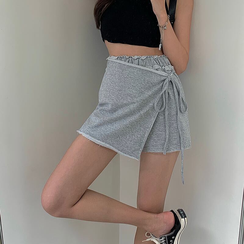 ブラックハイウェストウェストワイドレッグAラインショーツ レースレディース ブルマー ワイドパンツ ブラックストロベリース19627197916