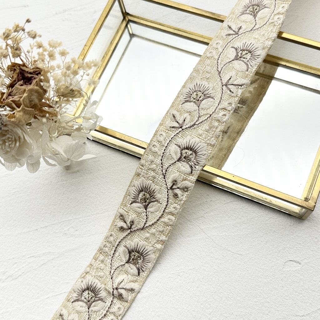 1ロール ソフィアスリム [シャンパンゴールド]インド刺繍リボン 2262