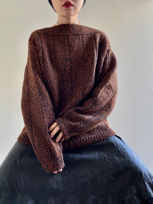 60-70s Vintage Design Mix Color Knit Top