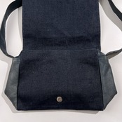 KRIZIA クリツィア ダック地 × 本革 レザー ショルダーバッグ /ネイビー インディゴ系/イタリア製/男女でも