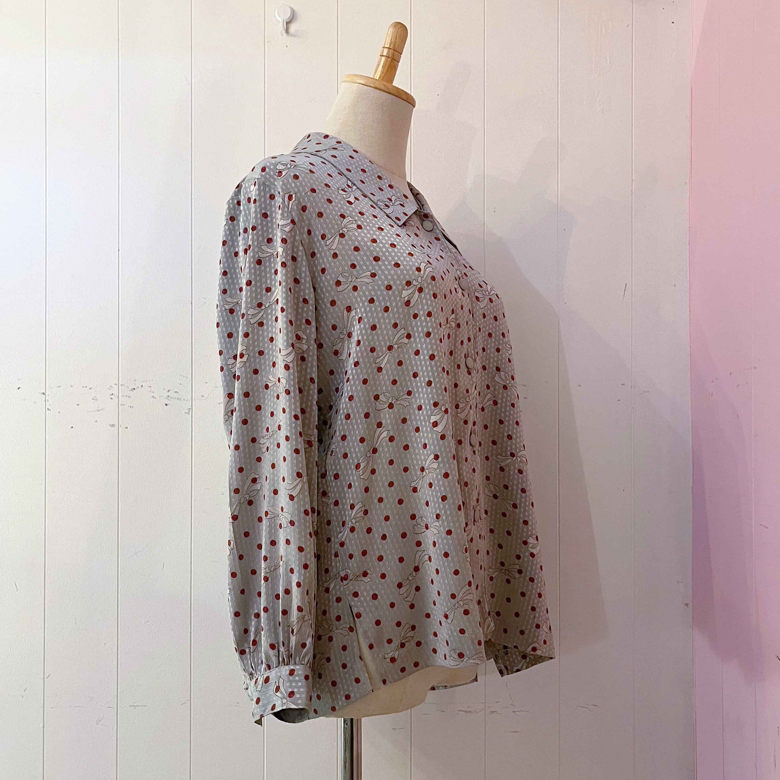 silver ribbon dot blouse