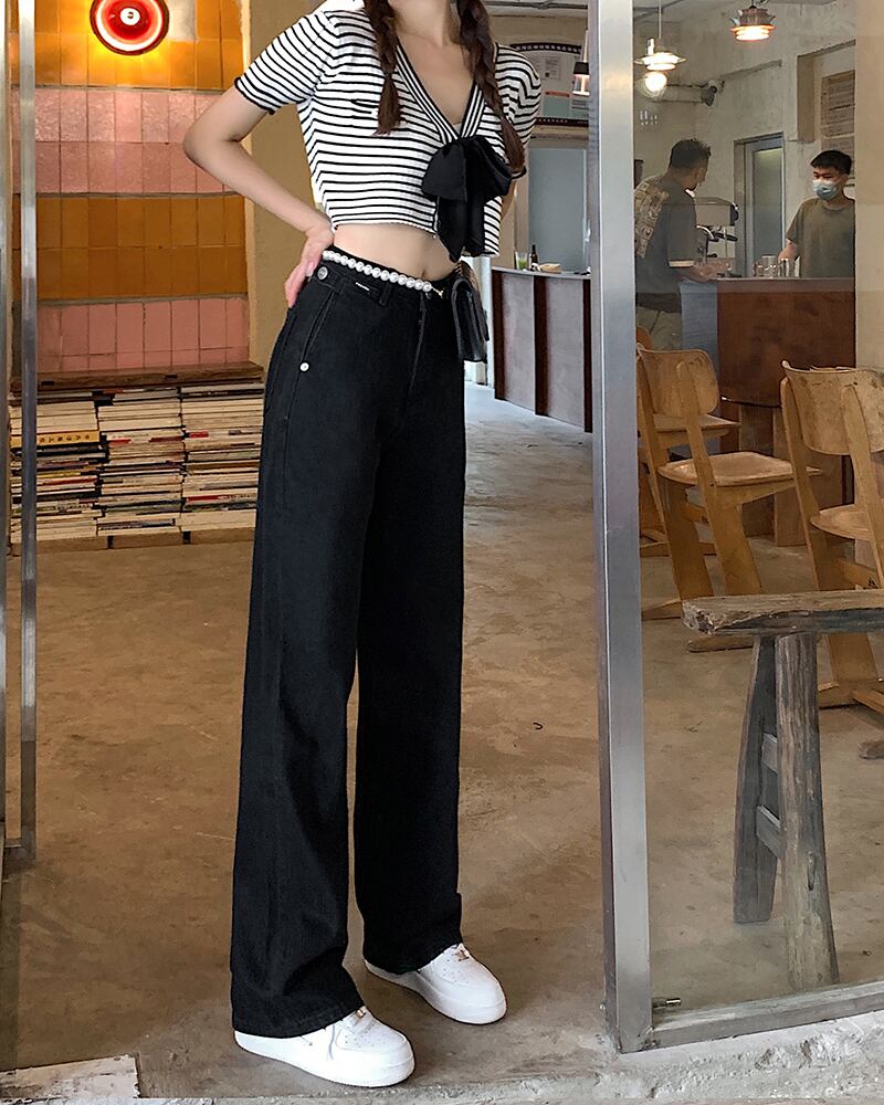 ブラックジーンズ ルーズパンツ スプリングオータムロング 春物 秋物 試着室22489290637