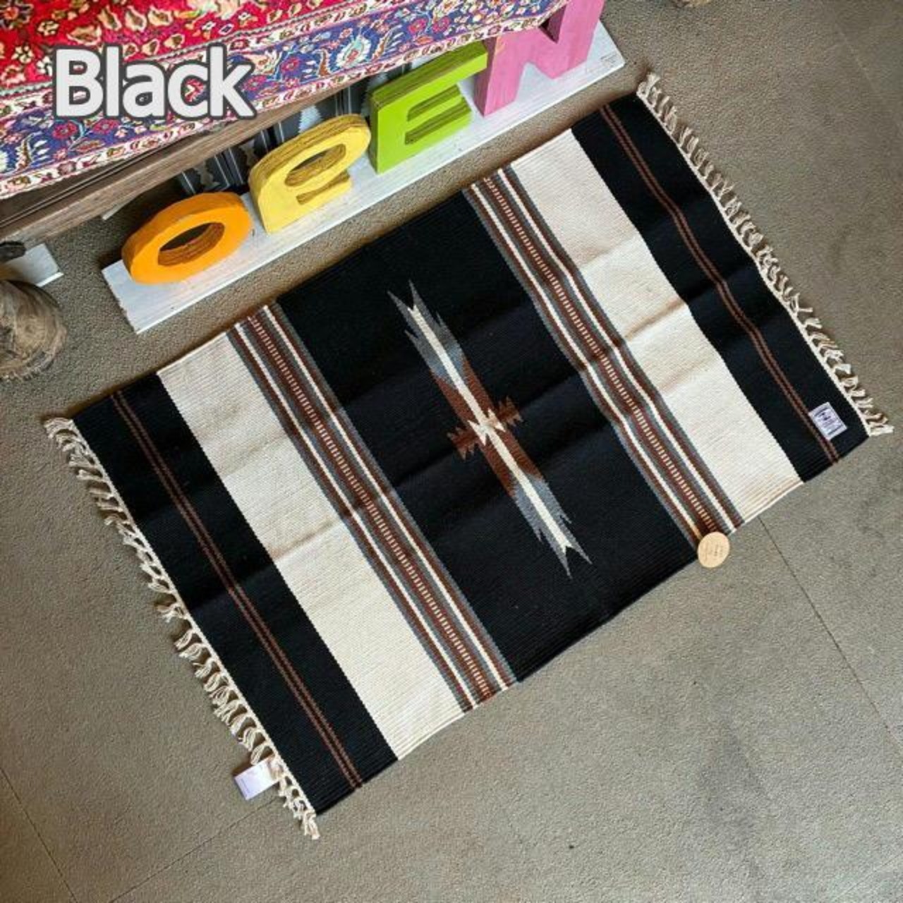 India Ortega mat 3color　インド　オルテガマット　90×60cm　全3色　ブラック　グリーン　ベージュ　玄関マット　チマヨ柄　ネイティブ柄　アメリカン