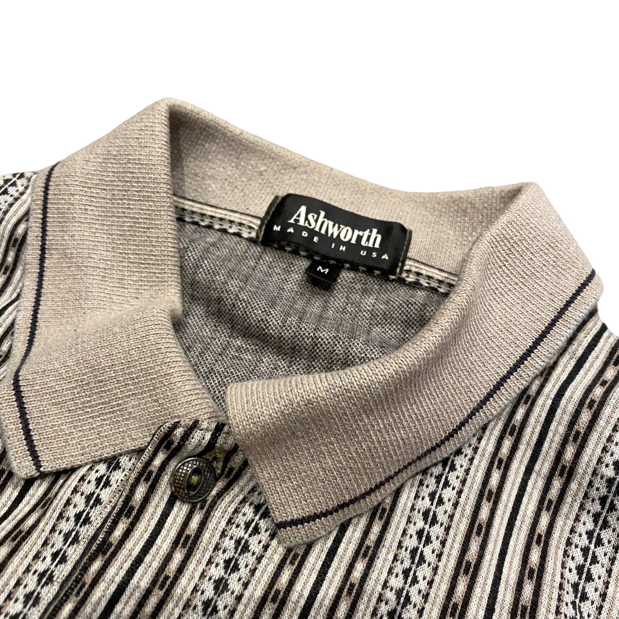 90's USA製 Ashworth L/S Jacquard Polo Shirt M / アシュワース