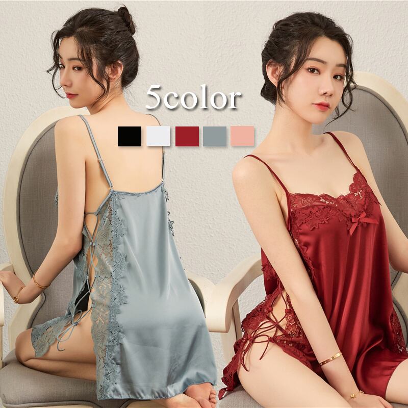 両サイド編み上げベビードールセットセクシーランジェリー | Peach5757
