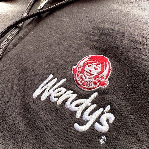 00's 00's Wendy's Staff Uniform Embroidery Zip Sweat Hoodie / Size X-LARGE