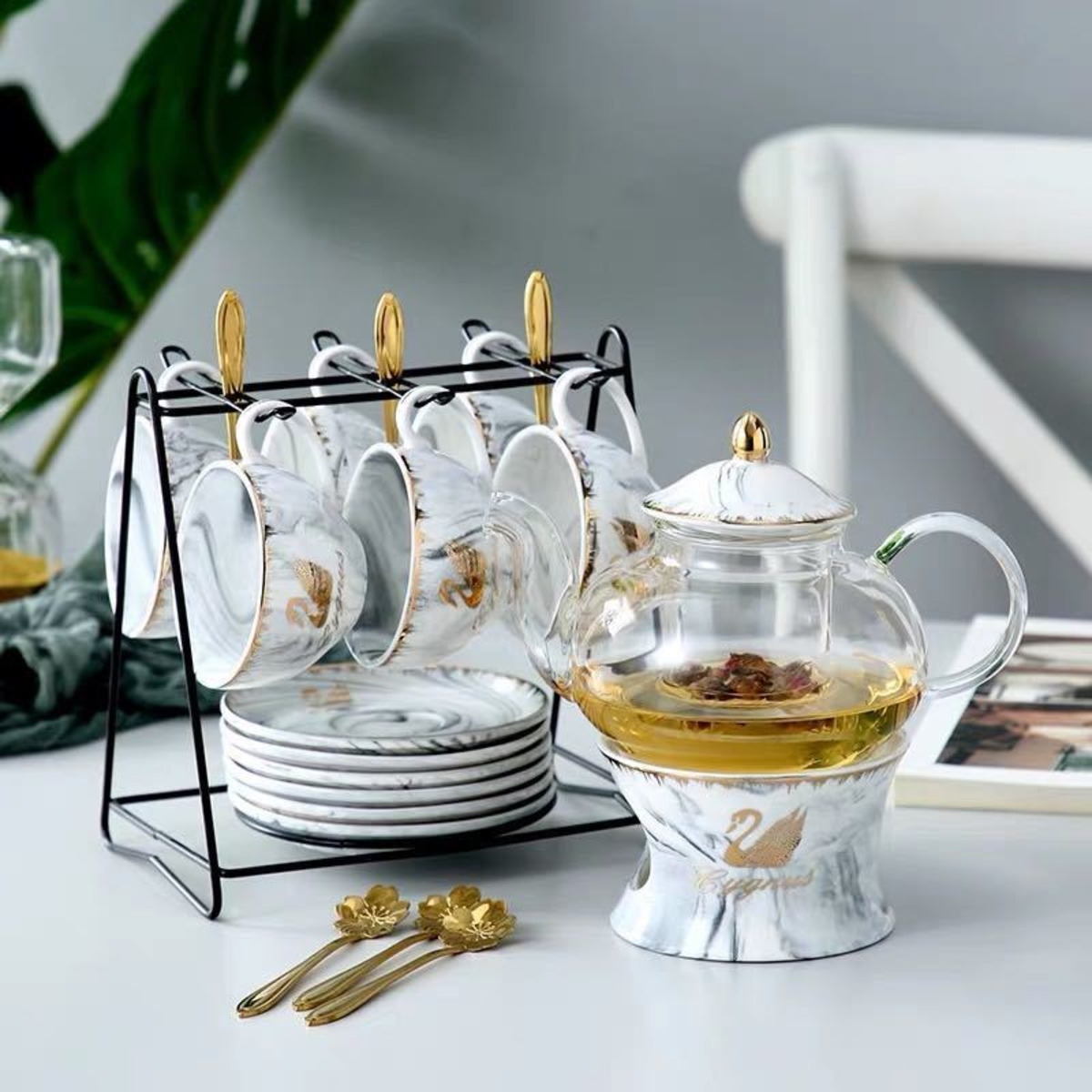 ティー・コーヒーカップセット カップ＆ソーサー6客セット 陶器 姫系 