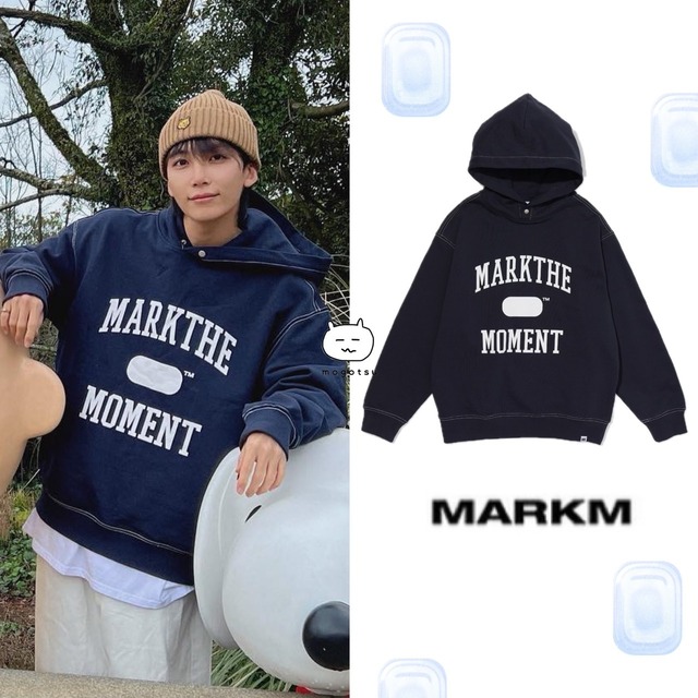 ★SEVENTEEN ジョンハン 着用！！【MARKM】 MARK THE MOMENT SLOGAN STITCH POINT HOODIE - 3COLOR