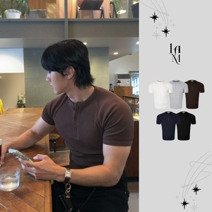 【MuscleFit】Ribbed Raglan Henley Neck Tee (5color)