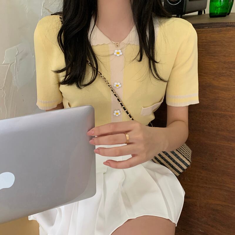 カラー薄手ショートシャツ サマーポケット 夏物 ビッグFスモールZ韓国40576259654