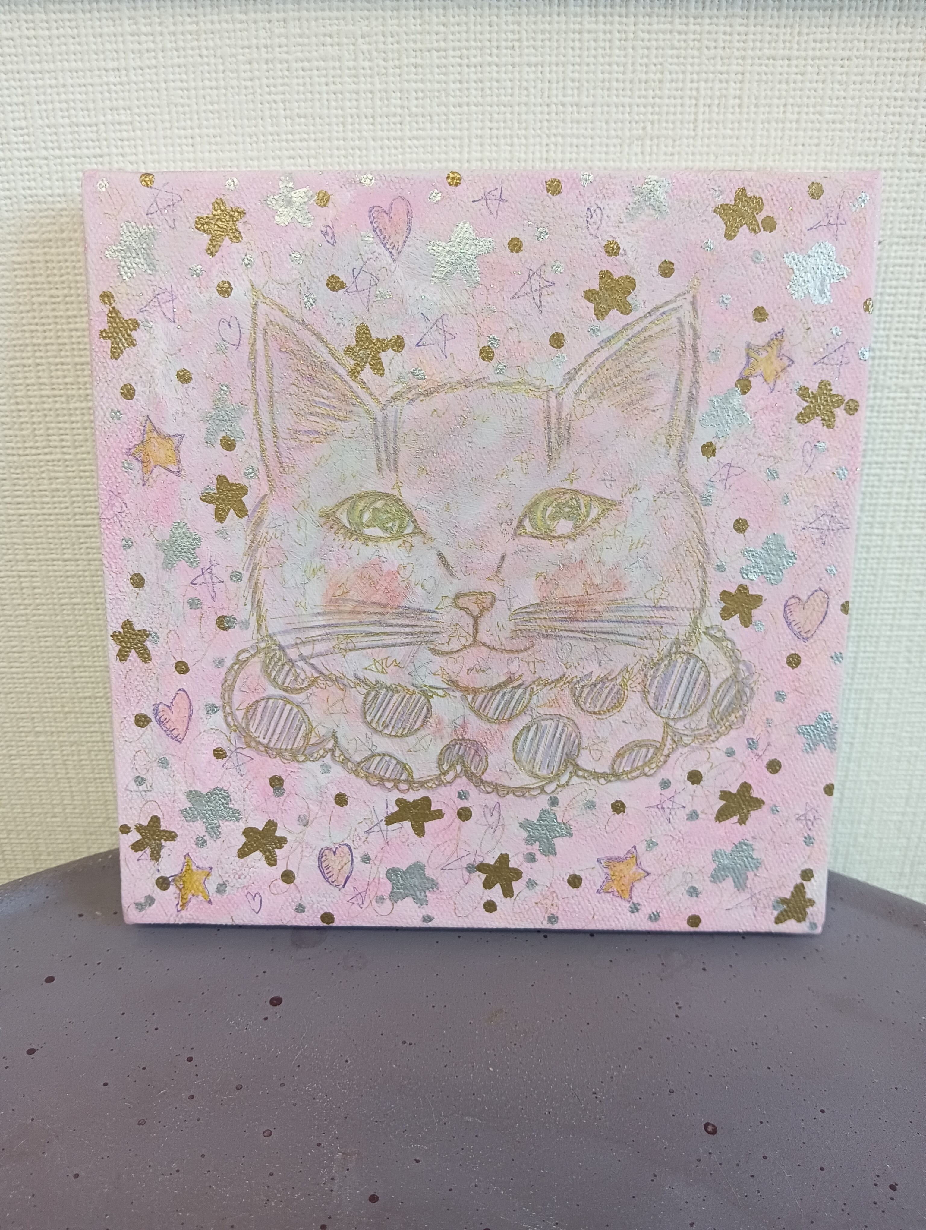 原画】キラキラ可愛い☆猫イラスト フリルちゃん（淡いパープルピンク