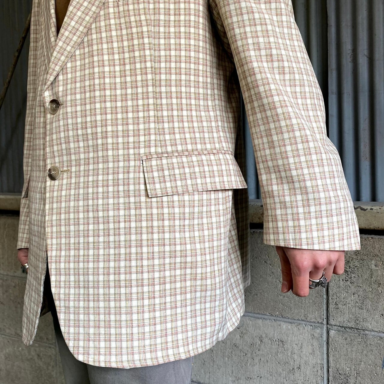80年代 middishade clothes チェック柄 テーラードジャケット メンズL 