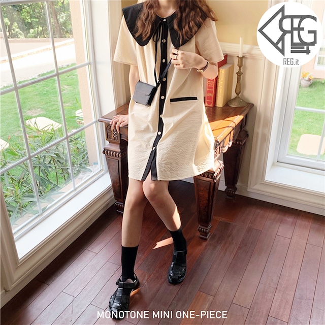 【REGIT】MONOTONE MINI ONE-PIECE-BEIGE S/S 韓国ファッション ワンピース ひざ上 ミニ フェミニン 大人かわいい 10代 20代 プチプラ 着回し 着映え ネット通販 TAC014