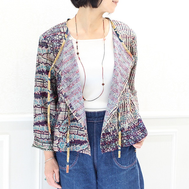 カンタ刺繍シルクのリボンブラウスジャケット【G】
