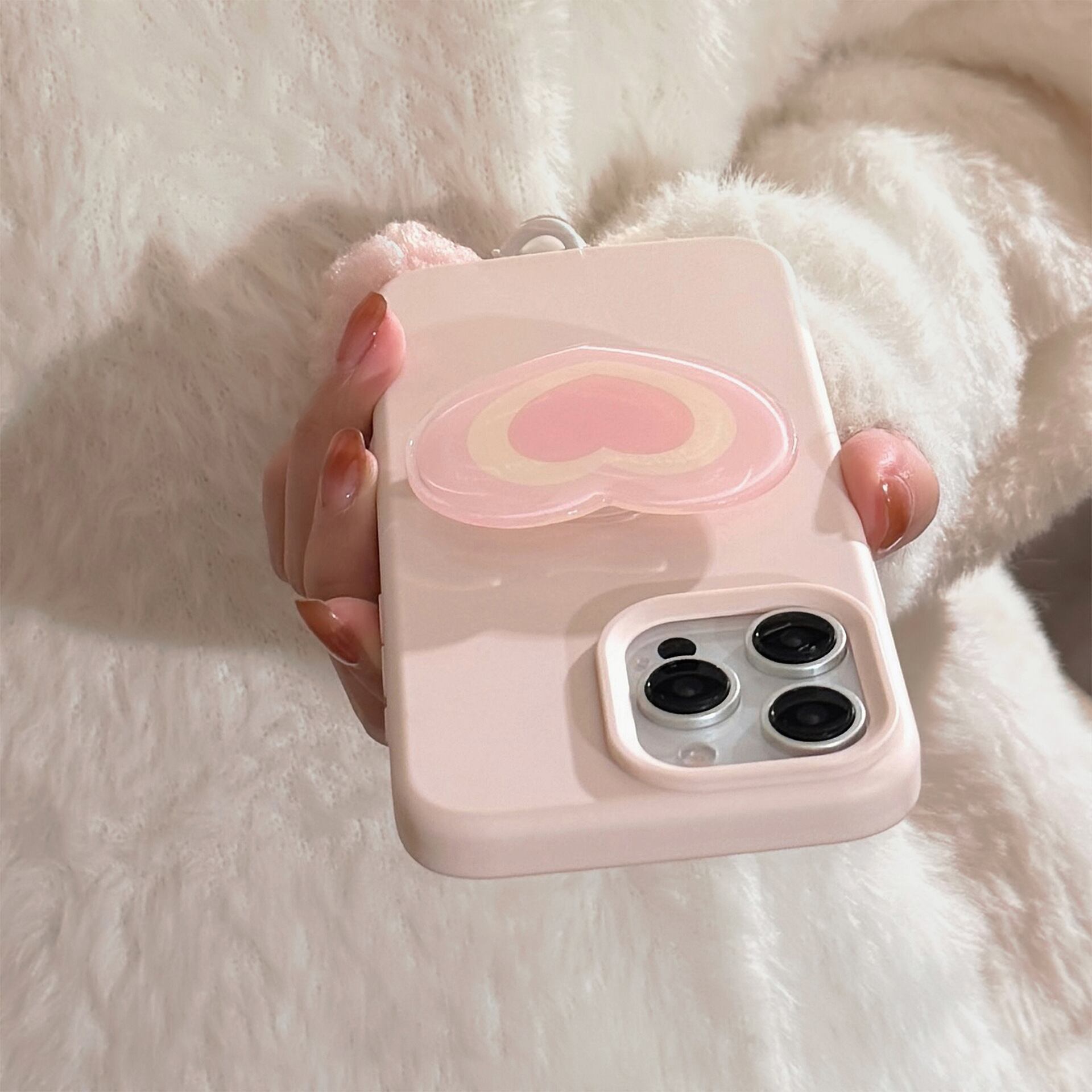 優しいピンクが可愛すぎます◎ハート 韓国ケース スマホグリップ