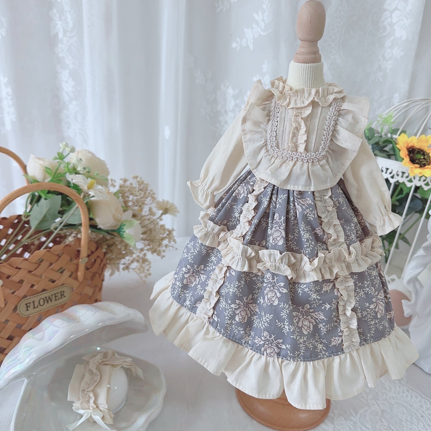 幼SD衣装☆ 薔薇と紅茶染めレースのドレス