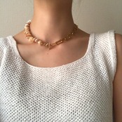 ［全2色］シェル × チェーン　マンテルネックレス［GSN022］