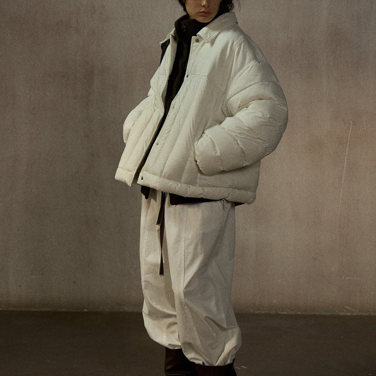 Mixed Texture Short Down Jacket T3968