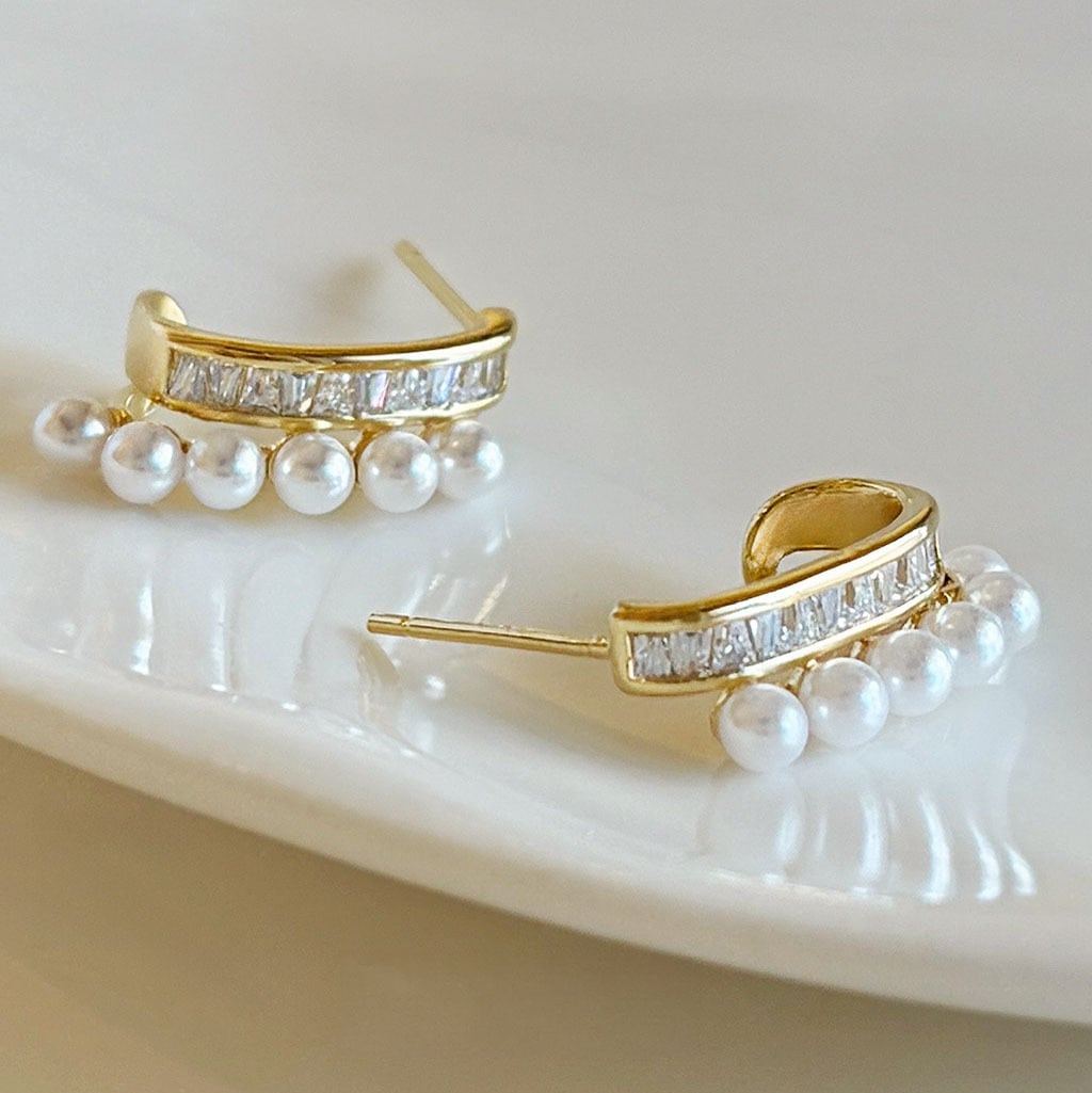 バゲットビジューパールフープピアス A3961