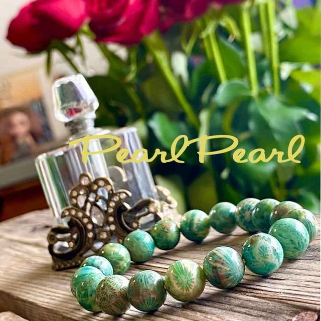 希少石＊珍しいグリーンのフォッシルコーラルブレスレット