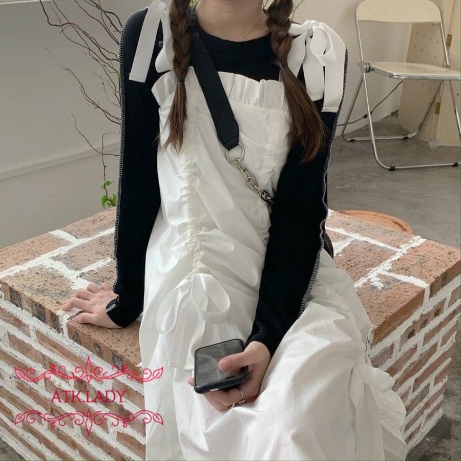 ATK.LADY】N92 乙女 絞り紐 Aライン 細身効果 ドロスト スリット 肩紐