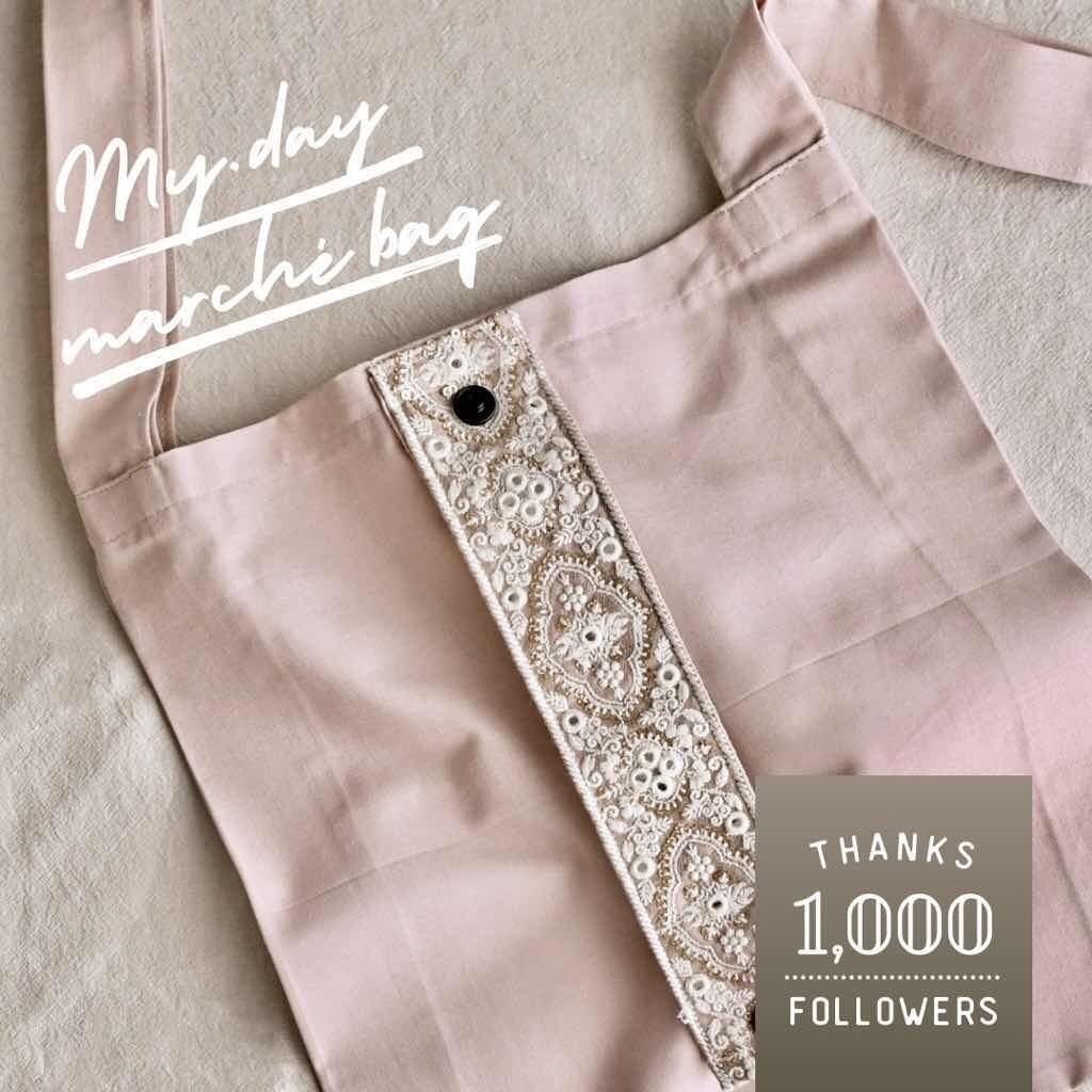 【 完売 】my.day インド刺繍リボンのマルシェバッグ ピンク|A4収納 エコバッグ おしゃれ 雑貨屋