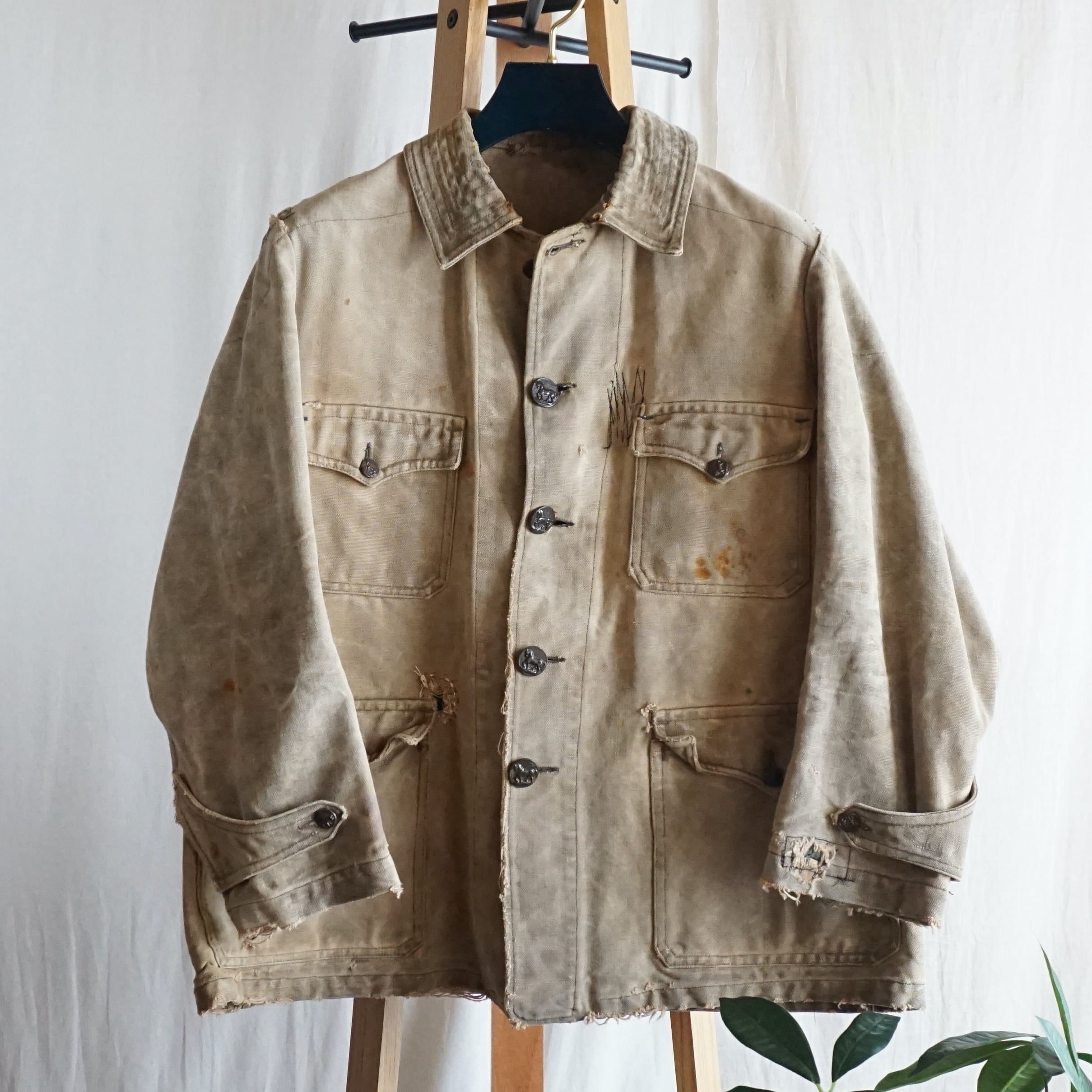 70s ユーロ デニムジャケット ヴィンテージ 古着 ヨーロッパ フレンチ ユーロ ヴィンテージ ダブルブレスト ワークジャケット 52