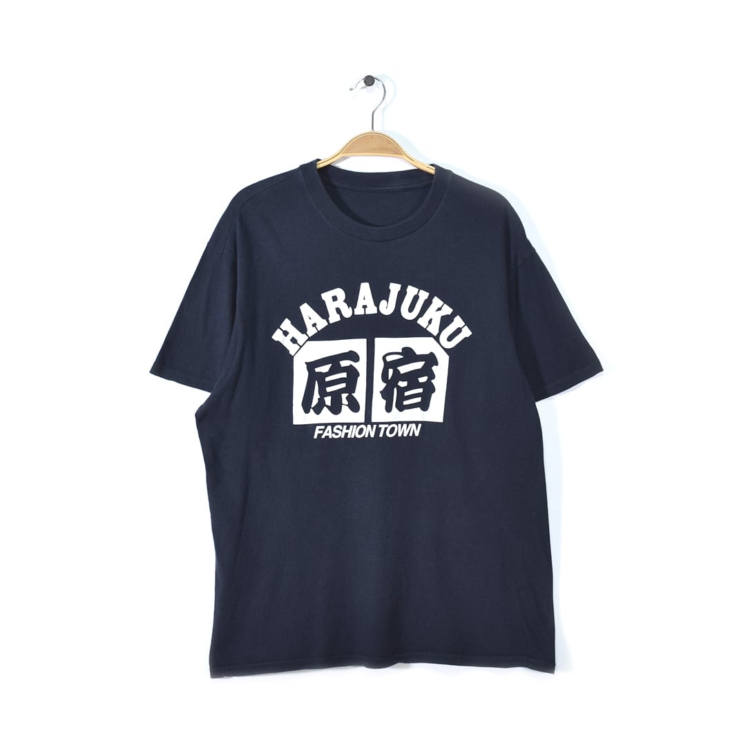 80s 90s 原宿 FASHION TOWN オールド Ｔシャツ 黒 お土産 スーベニア HARAJYUKU サイズL相当 古着 @BZ0221