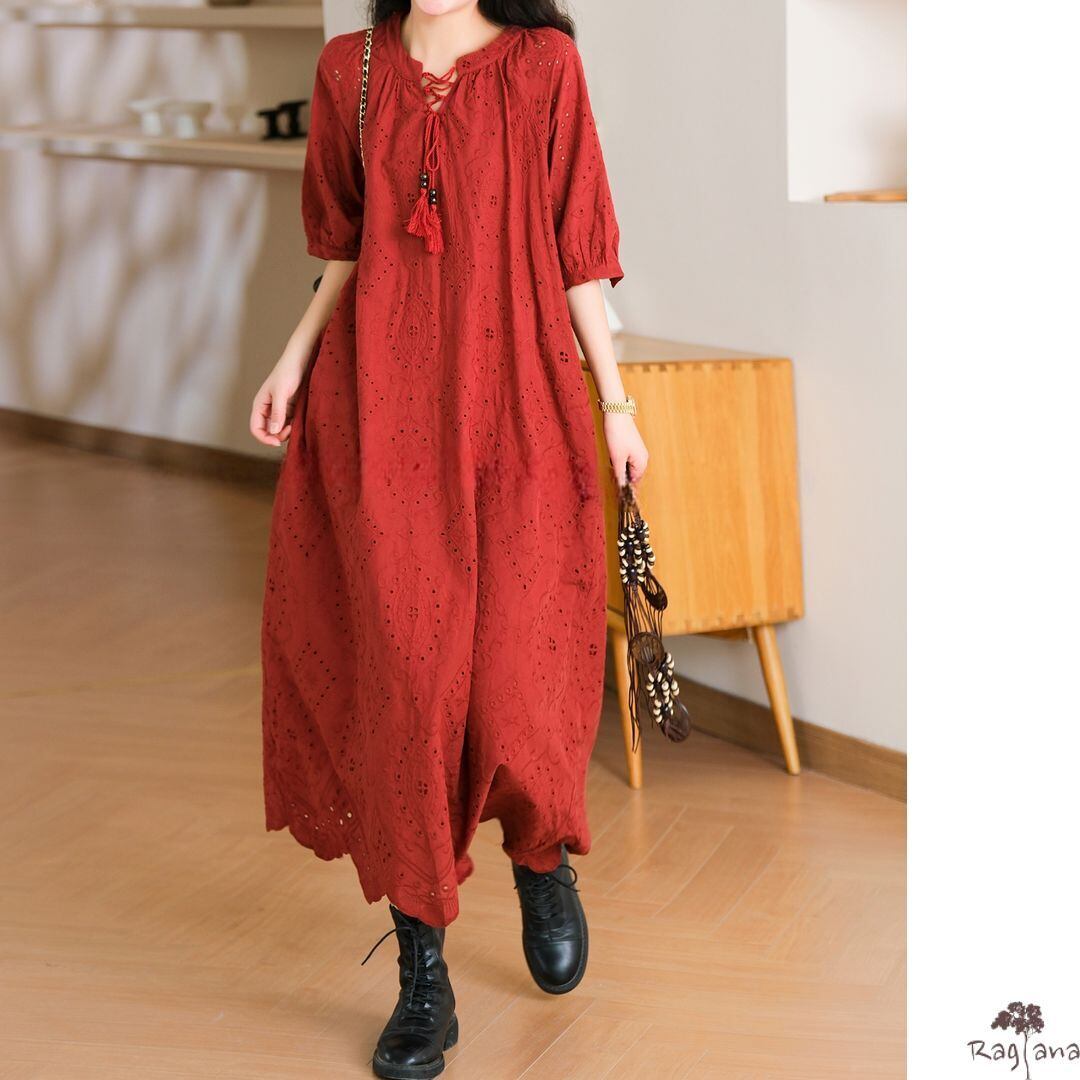 穴あき刺繍 ベルト付 ワンピース250227 | Raglana