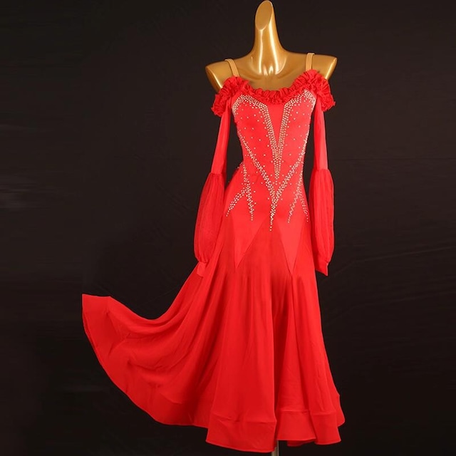 フリルオフショルダー・クリスタルダンスドレス ds0927