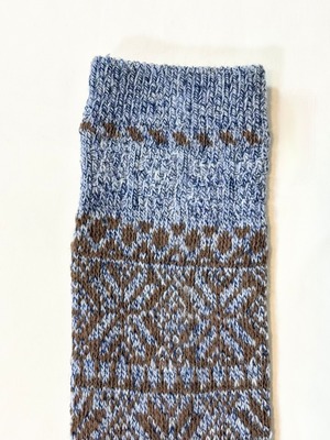 yahae・Wool Organic Cotton Snow Pattern Socks・Blue　4-4028-22
