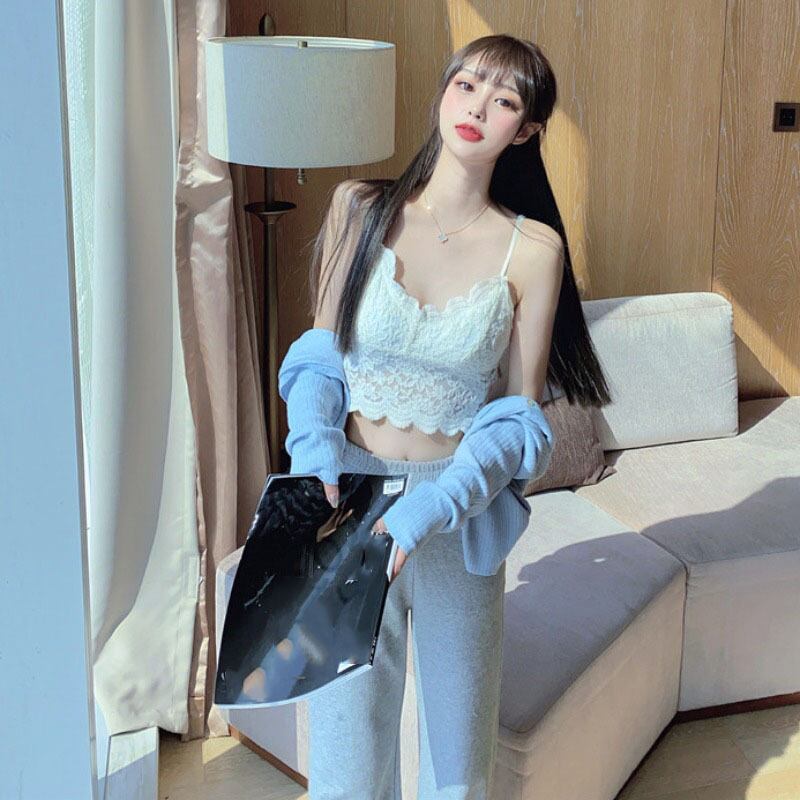 セクシーな白いレースのキャミソールレディースアウターウェア2020秋新しいショートインナーノースリーブトップ YY-ファッション83975157948