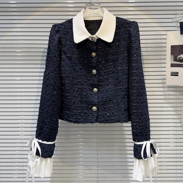Pleats cuff tweed short jacket　M4508