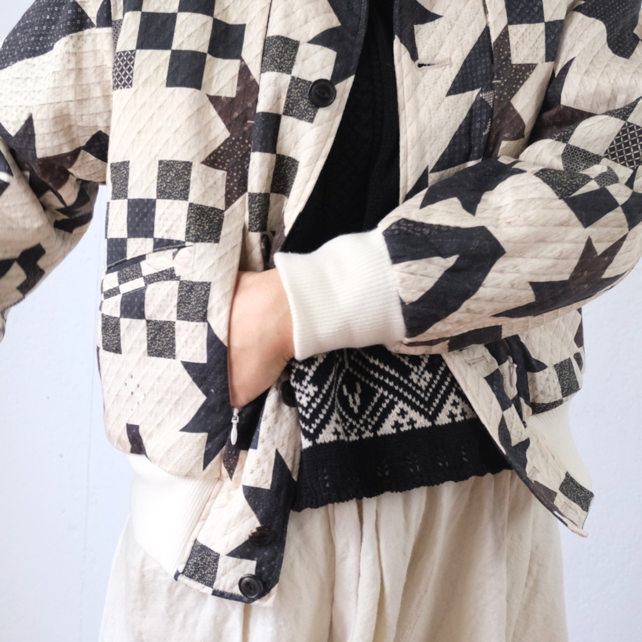 ASEEDONCLÖUD(アシードンクラウド)Map quit print P.E. blouson キルト柄プリント ブルゾン