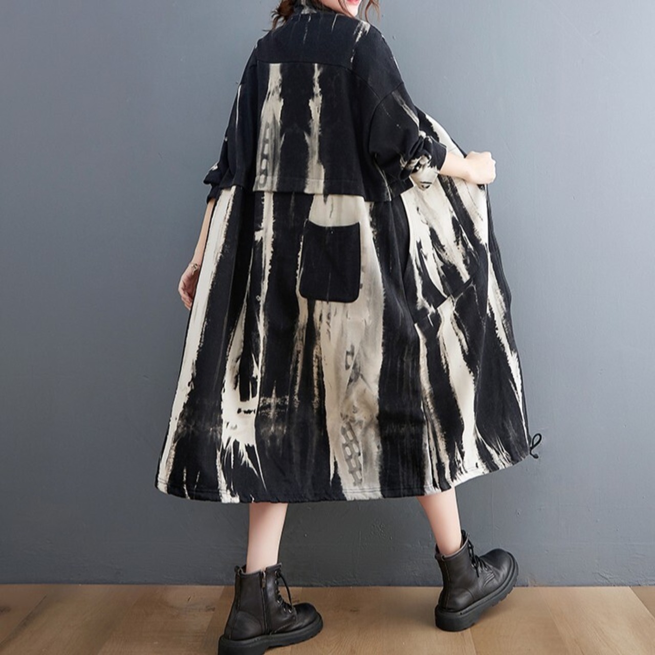 Ink Pattern Drawstring Dress / インク パターン ドローストリング ワンピース