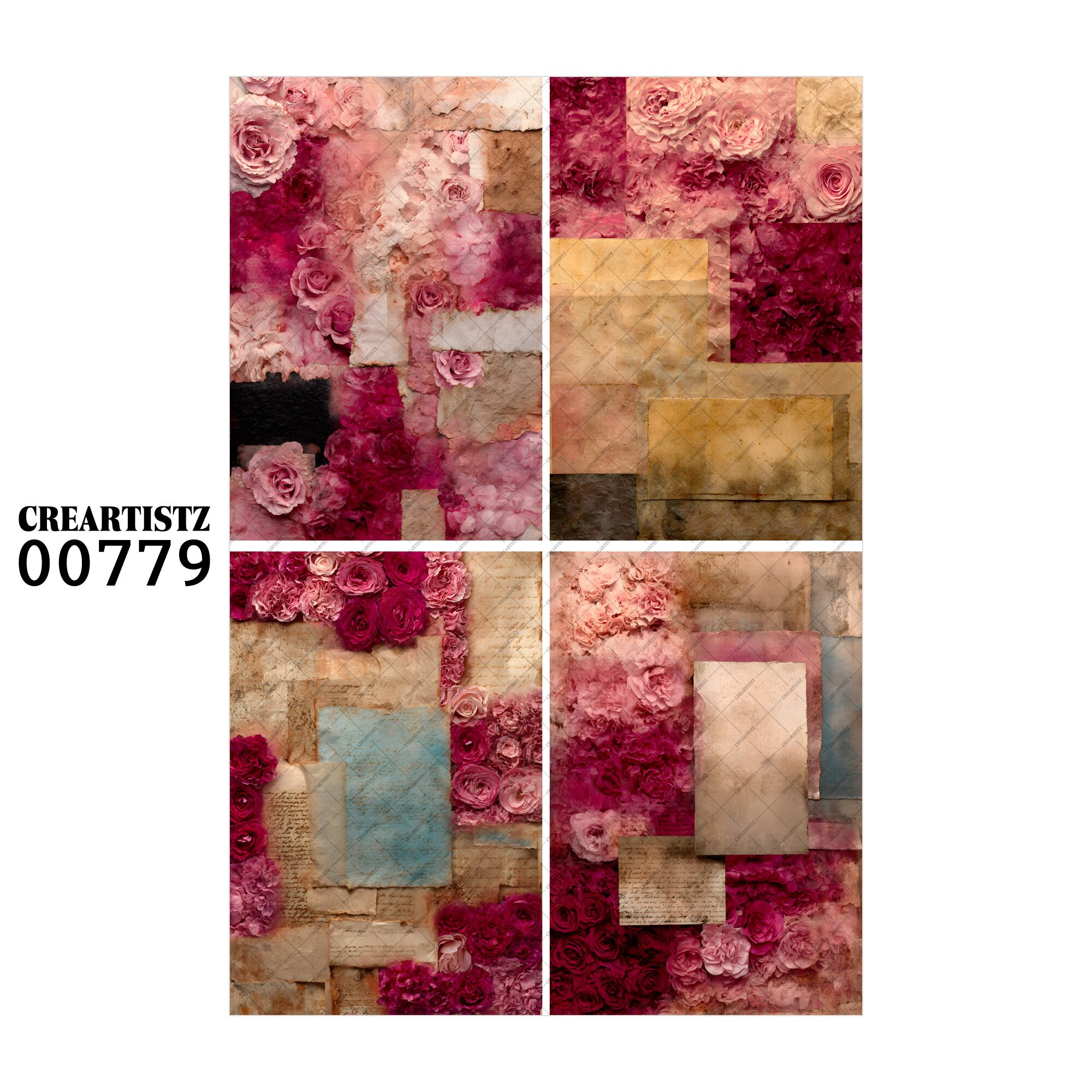 00779 背景 コラージュ素材 オリジナル 12枚セット (4種類×3枚) ペーパー/ステッカー CREARTISTZ