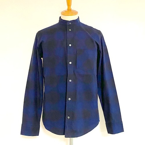 Stand Collar Check Shirts　Black / Blue